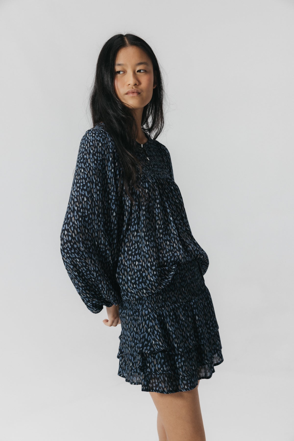 CAMISA TEEN MANGAS ABULLONADAS ESTAMPADA índigo oscuro