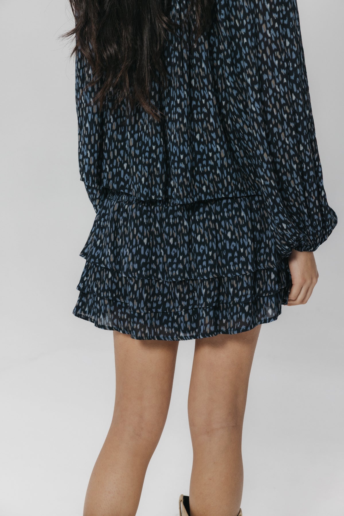 FALDA TEEN VOLANTES Y GOMAS ESTAMPADA índigo oscuro