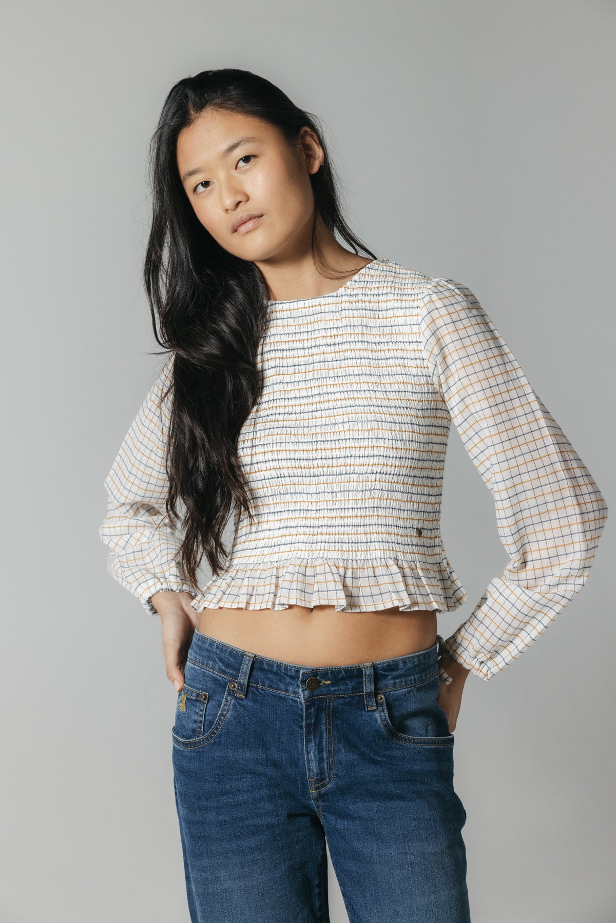 CAMISA TEEN PUÑO LAZO TEJIDO CUADROS BLANCO PURO