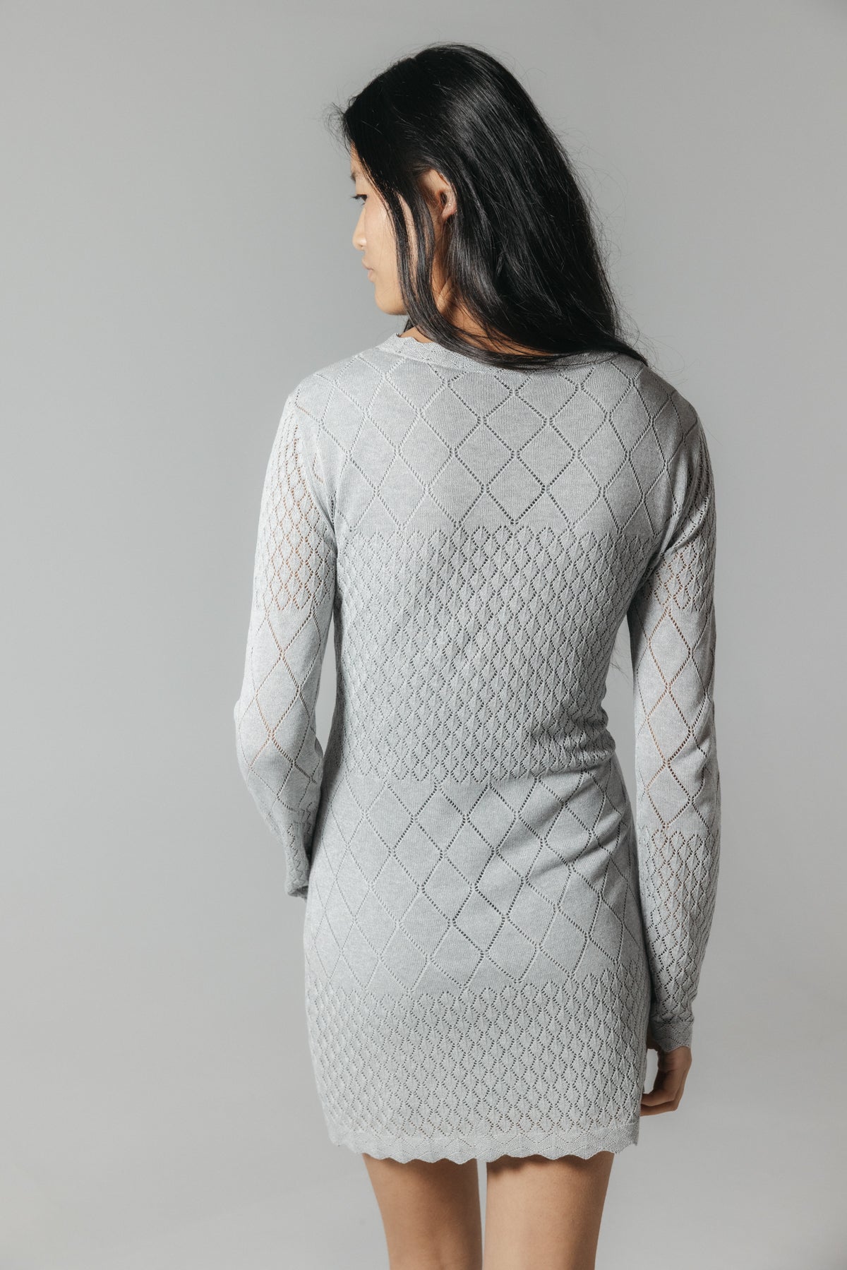 VESTIDO TEEN PUNTO CALADO GRIS CLARO