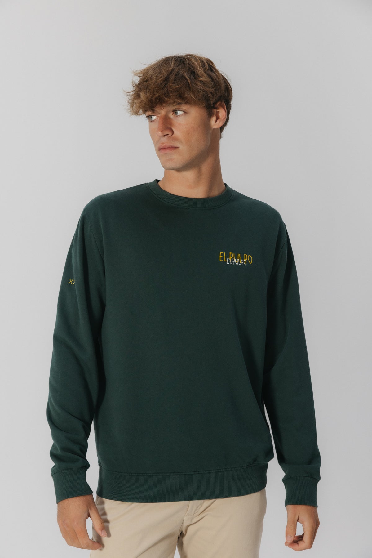 SUDADERA LOGO TEJIDO MELANGE VERDE BOTELLA