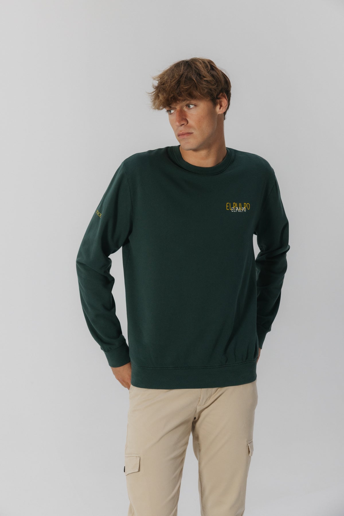 SUDADERA LOGO TEJIDO MELANGE VERDE BOTELLA