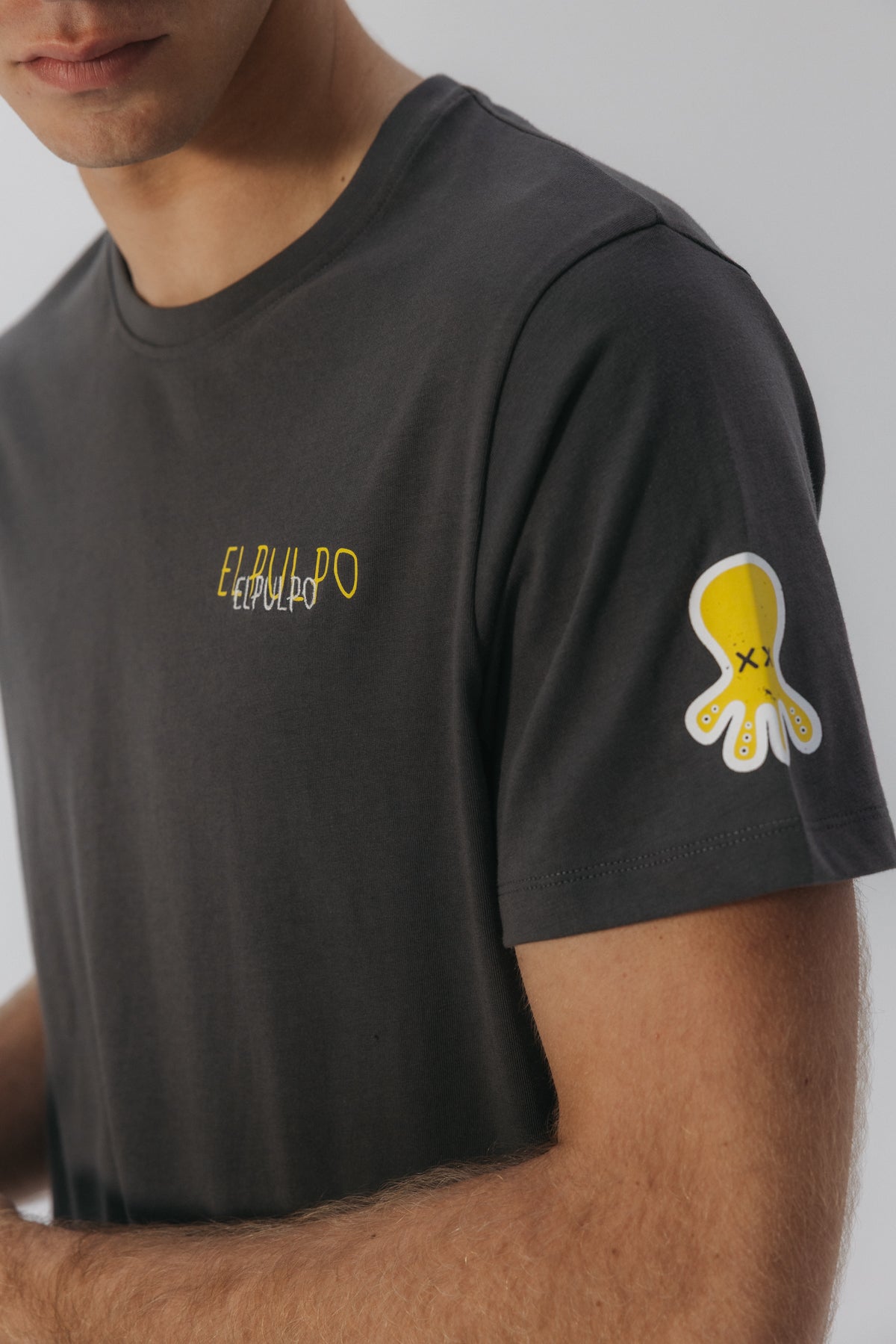 CAMISETA ESTAMPADO TRIPLE LOGO DESGASTADO ANTRACITA