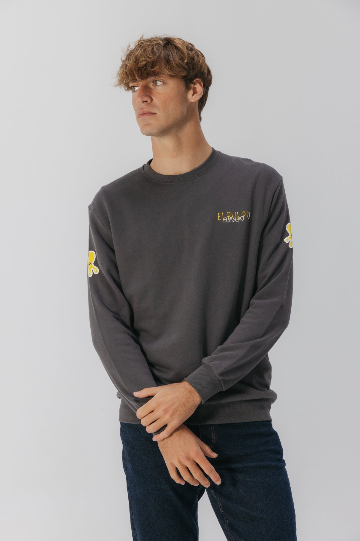 SUDADERA ESTAMPADO TRIPLE LOGO DESGASTADO ANTRACITA