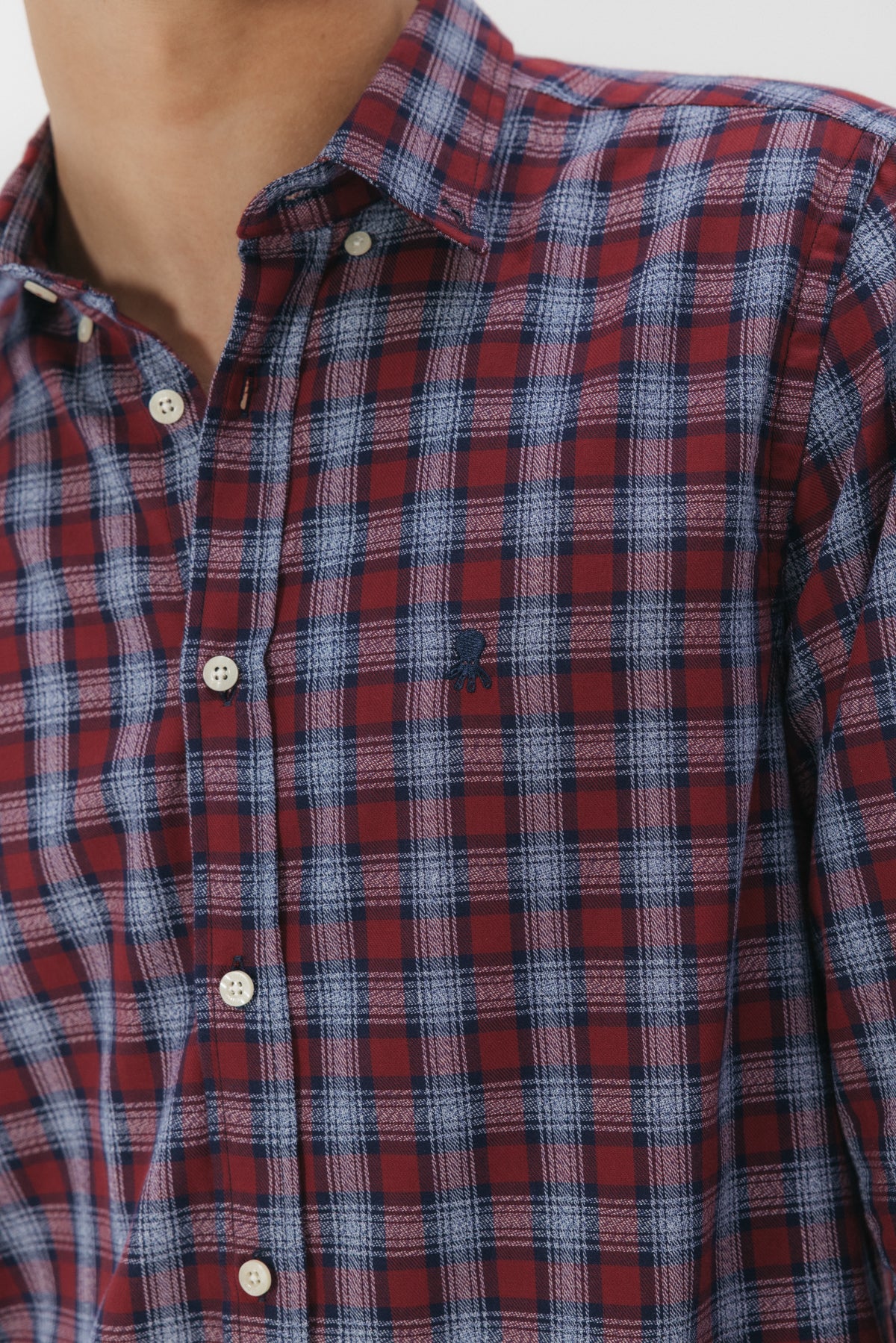 CAMISA CASUAL SARGA ESCOCÉS VERMELLÓN AZUL MARINO