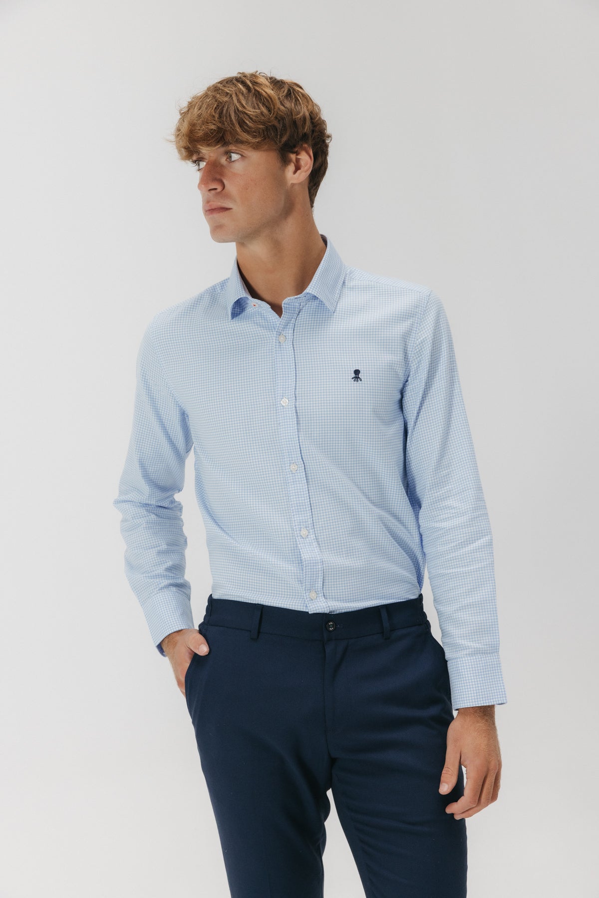 CAMISA SEMIVESTIR OXFORD CUADRO VICHY AZUL CELESTE