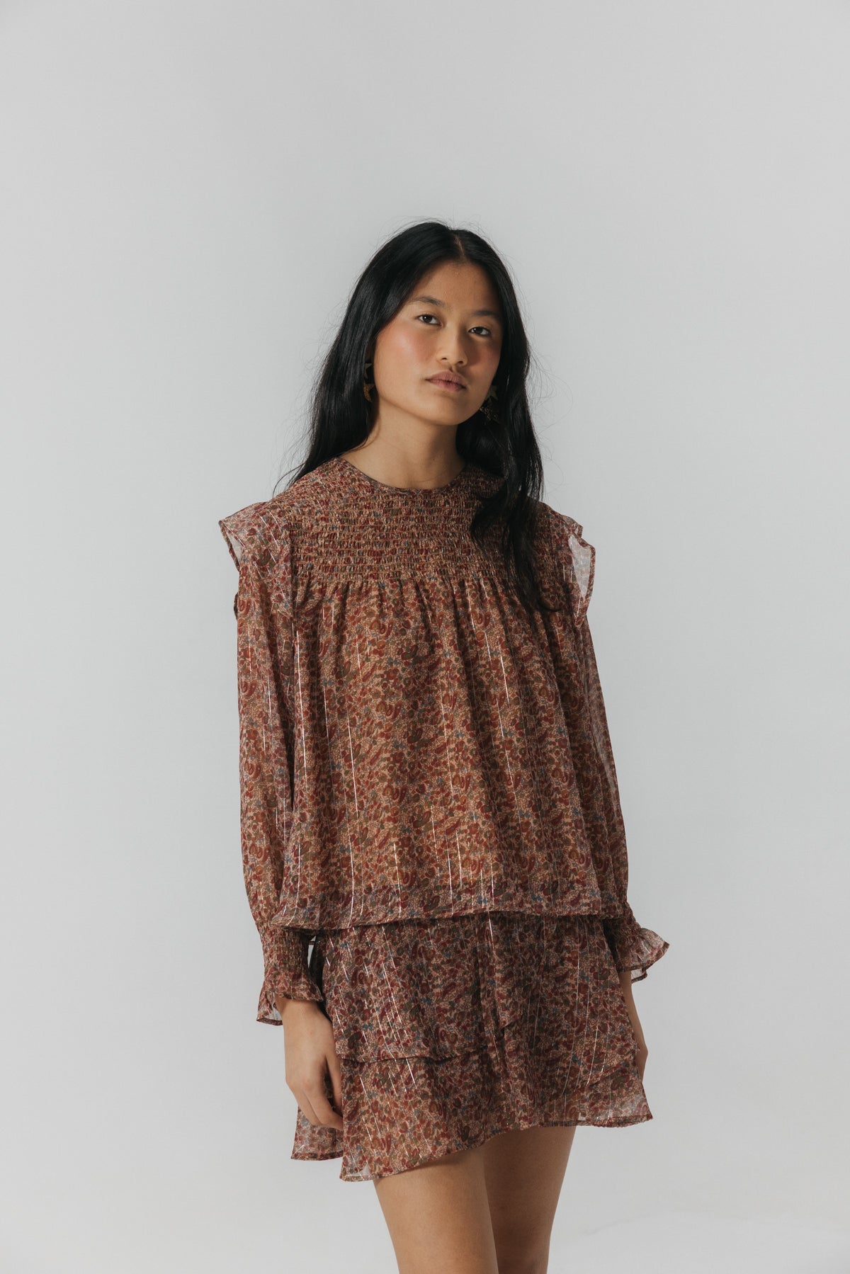 BLUSA TEEN ESTAMPADO FLORAL NIDO CAMEL