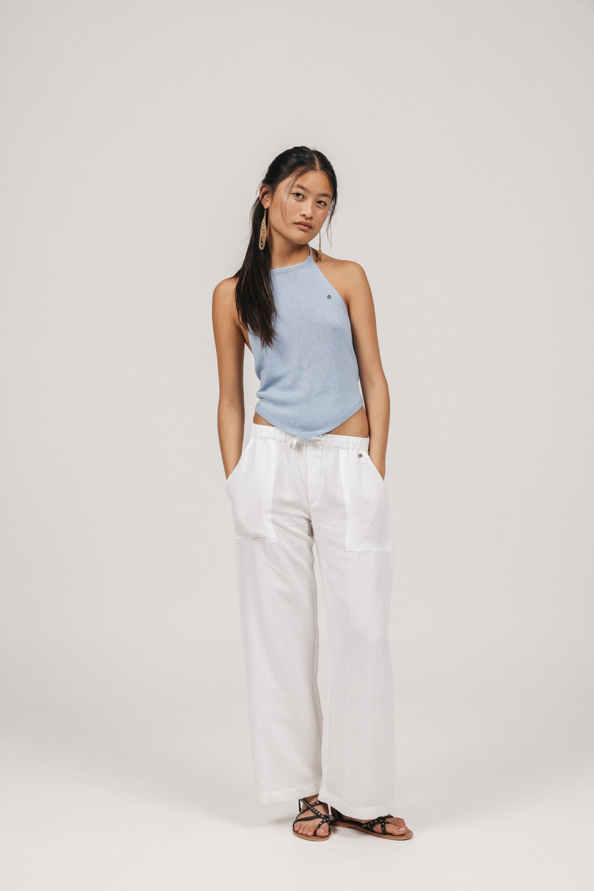 Blusa de malha estilo lurex azul bebé para adolescentes