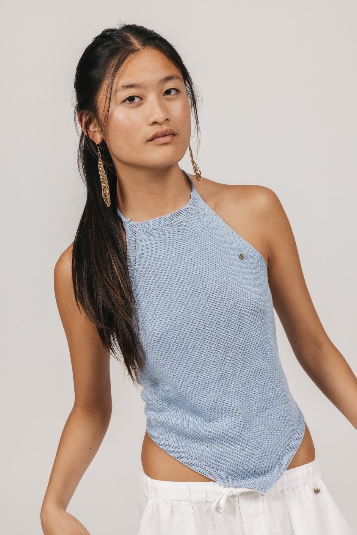 Blusa de malha estilo lurex azul bebé para adolescentes