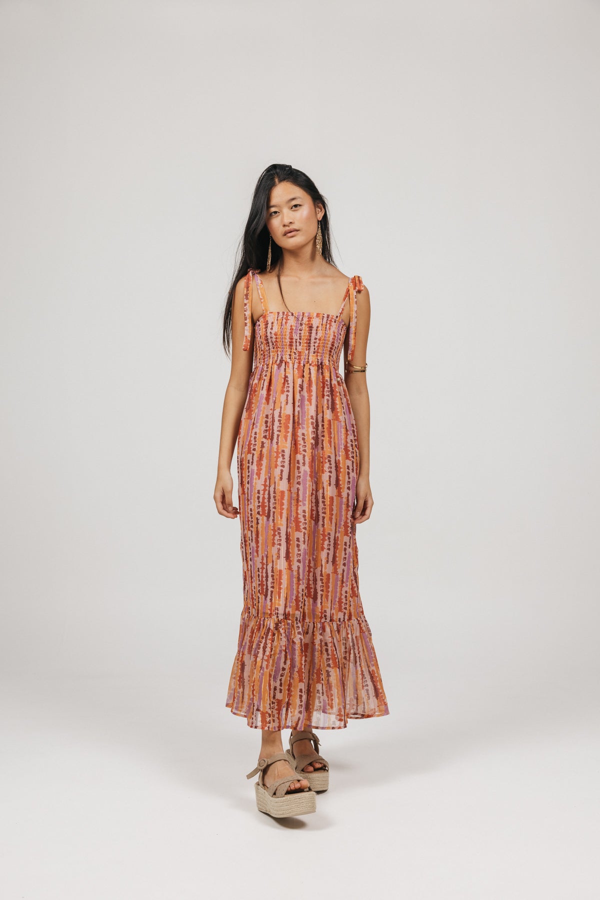 TEEN DRESS WITH MULTICOLOR LUREX STRIPES