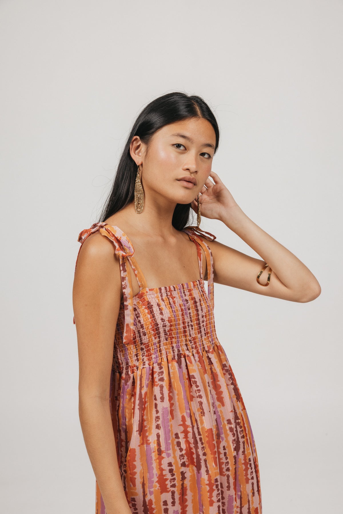 TEEN DRESS WITH MULTICOLOR LUREX STRIPES