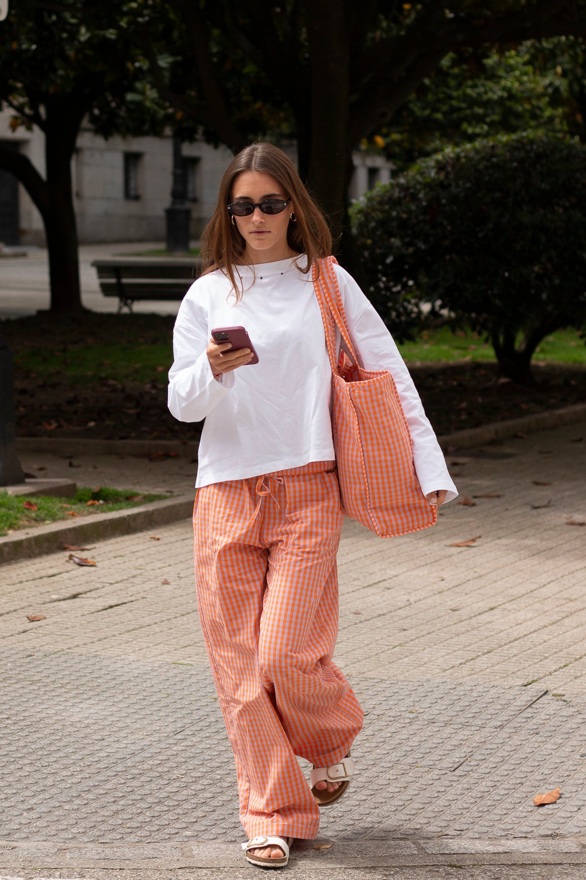 Pantalón teen cuadros vichy naranja