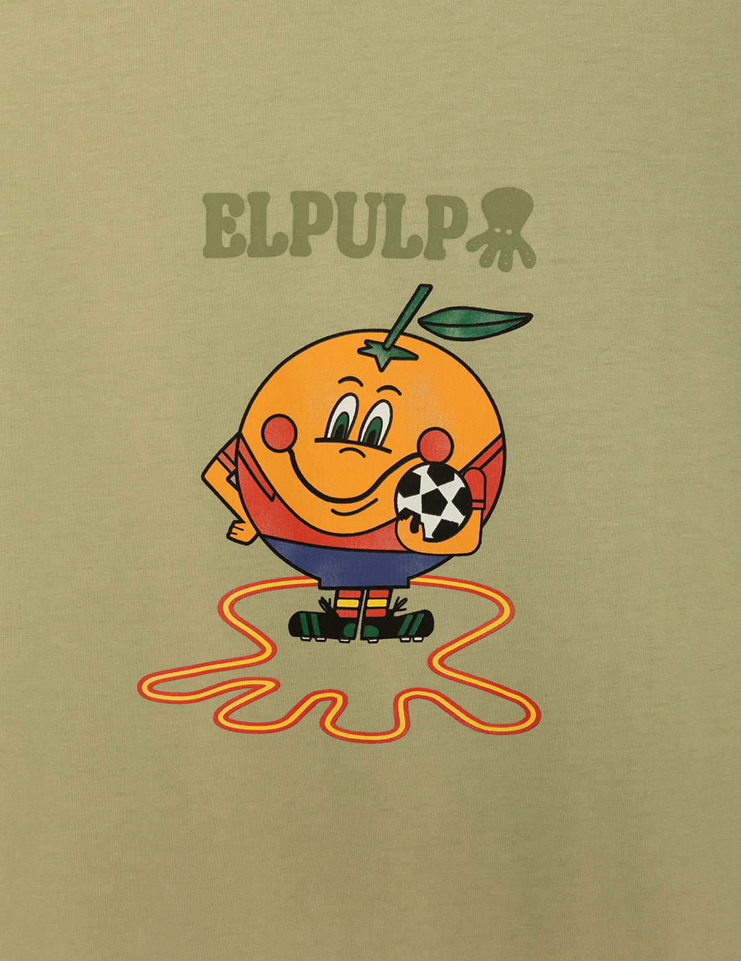 OCTOPUS AND ORANGE PRINT T-SHIRT IN SAGE GREEN