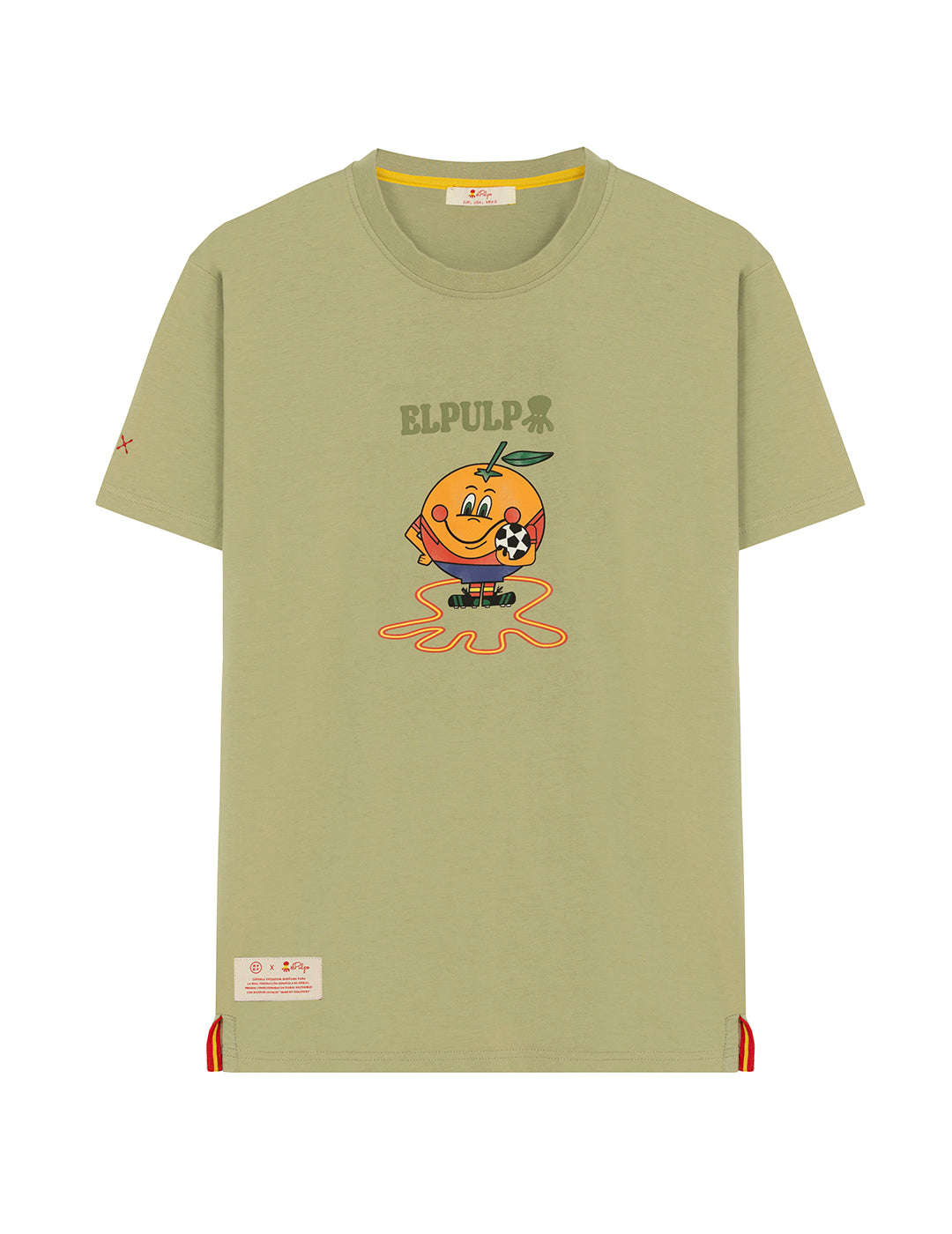 OCTOPUS AND ORANGE PRINT T-SHIRT IN SAGE GREEN