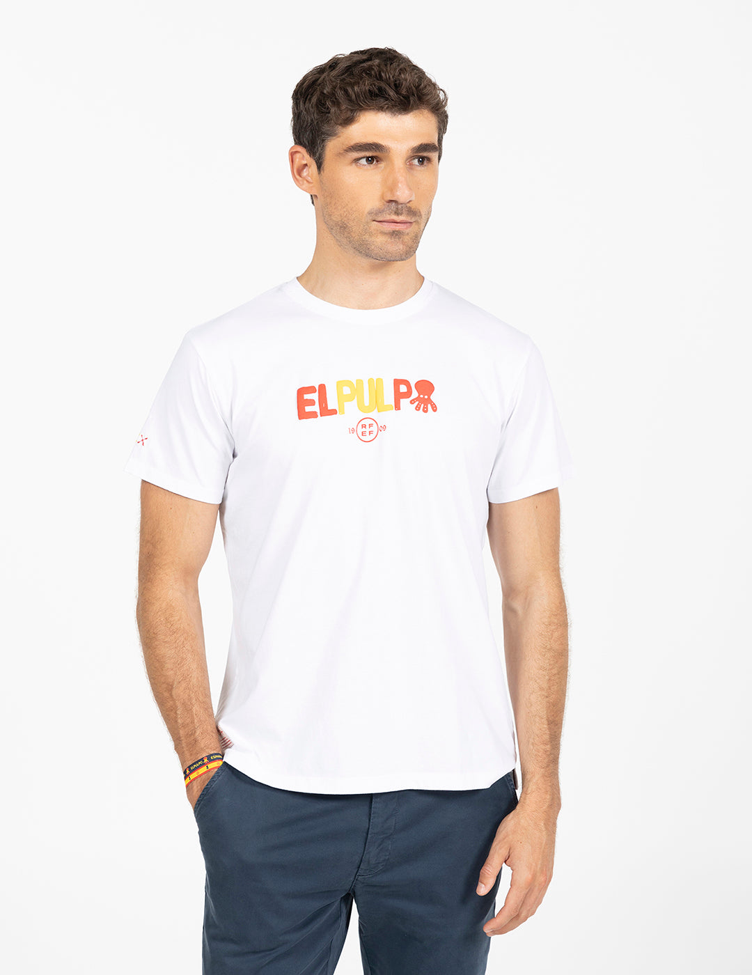 T-shirt com letras RFEF em branco puro