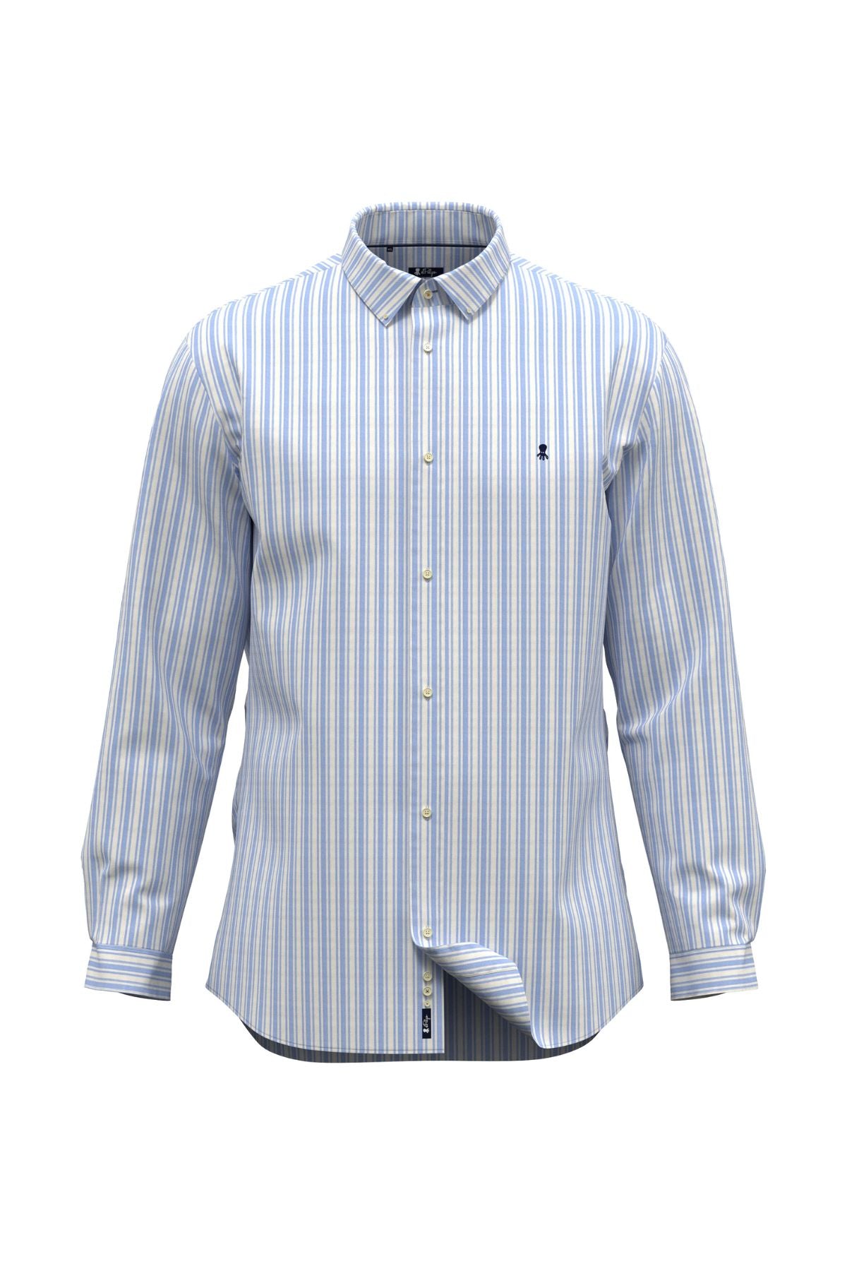 CAMISA CUELLO BOTÓN POPELI?N RAYAS AZUL