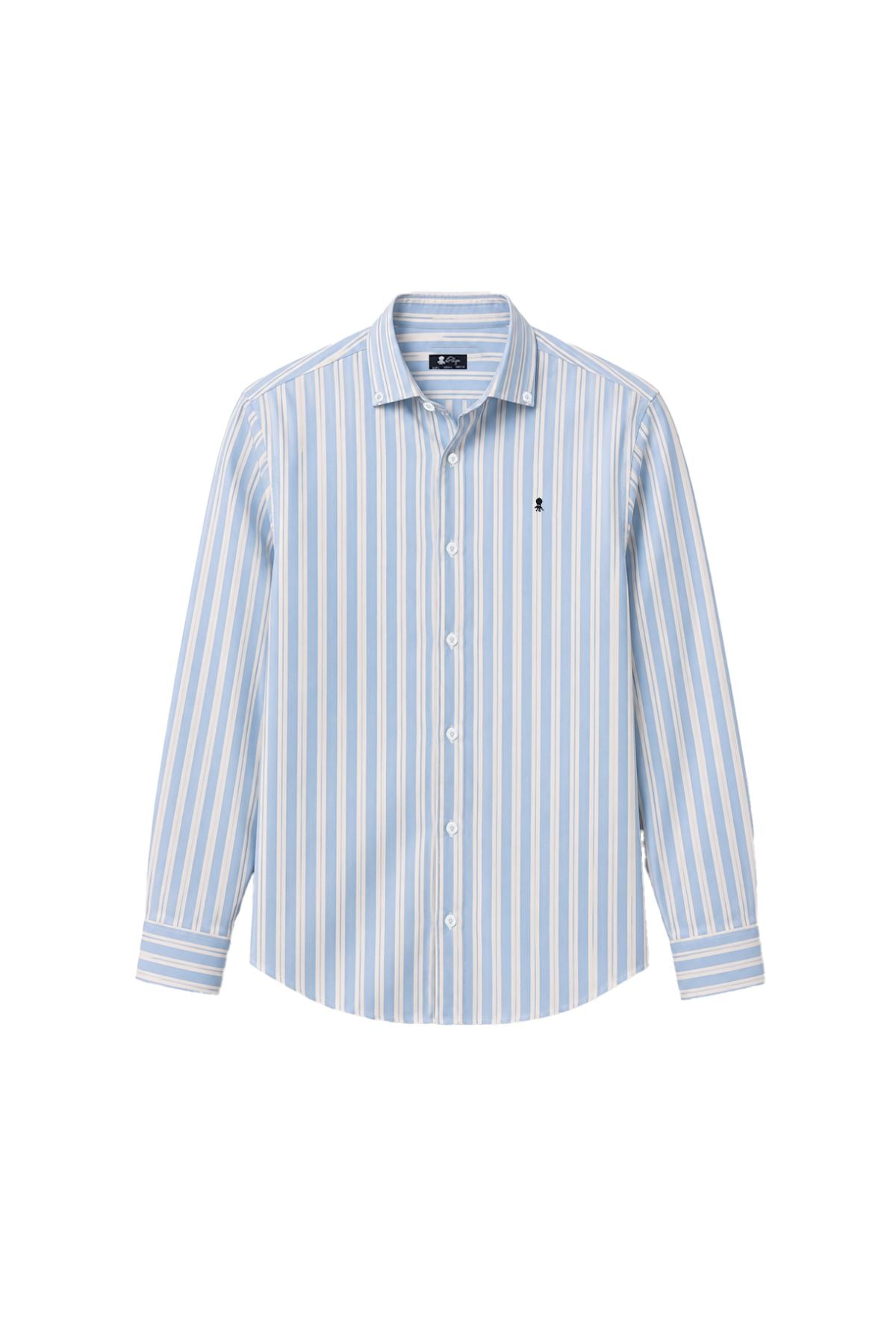 CAMISA CUELLO BOTÓN POPELI?N RAYAS AZUL