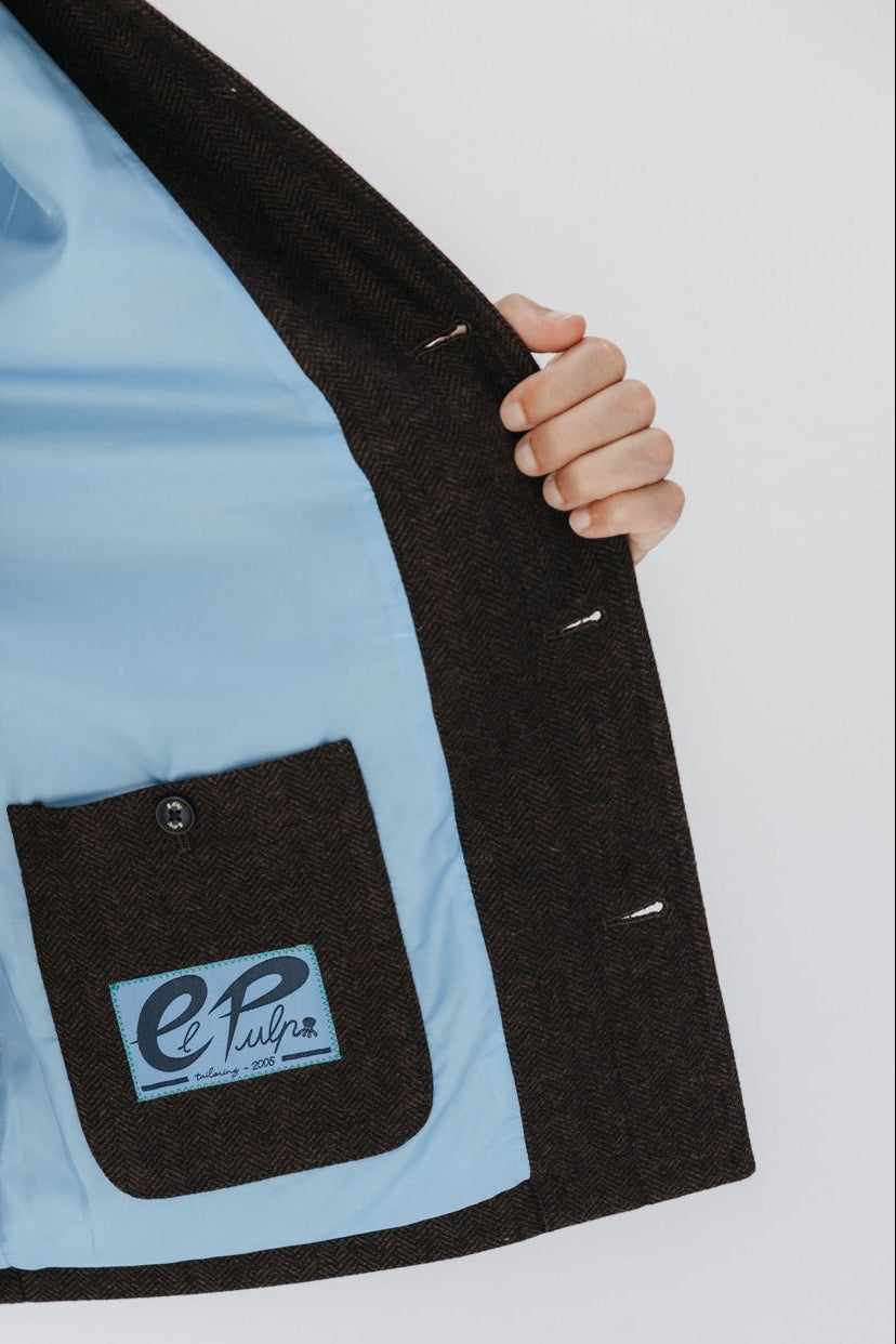 SOBRECAMISA ESPIGA CON LANA MARRÓN