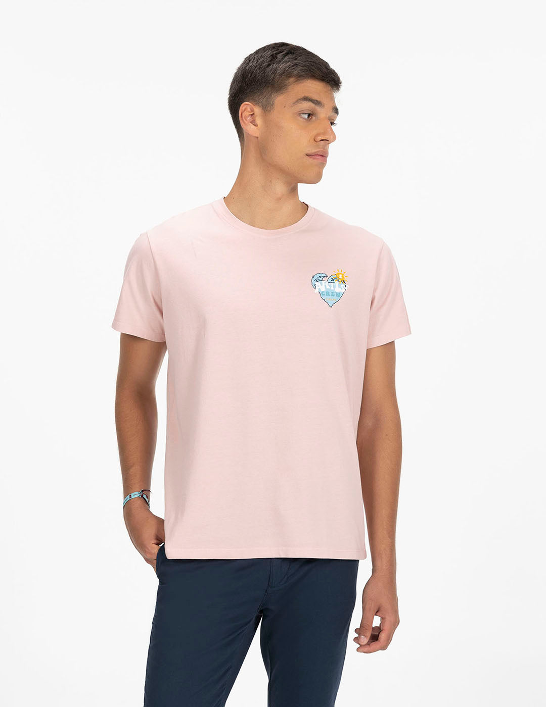 DELAVÉ PINK ATLANTIC HEART PRINT T-SHIRT