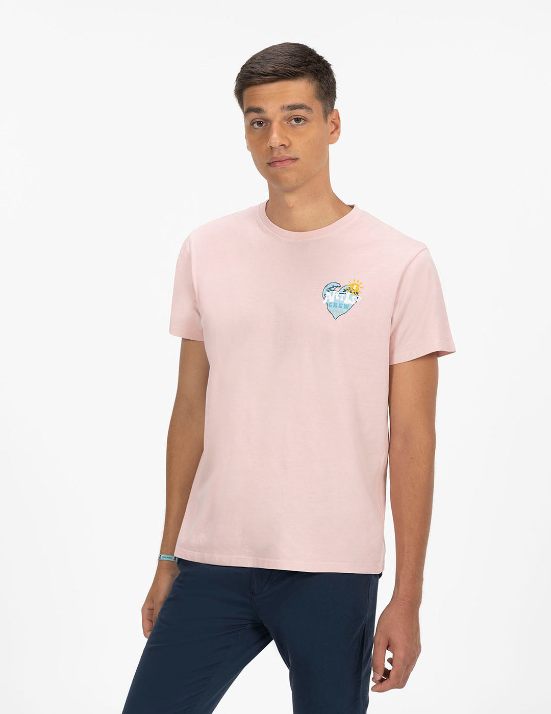 DELAVÉ PINK ATLANTIC HEART PRINT T-SHIRT