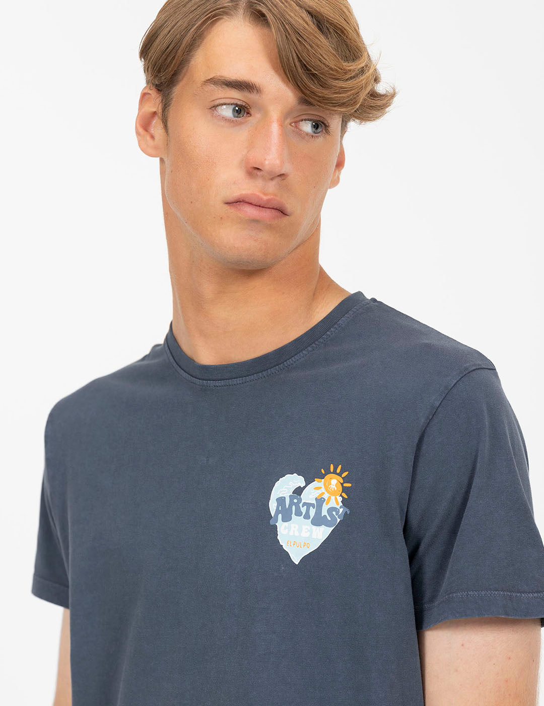 DELAVÉ NAVY BLUE ATLANTIC HEART PRINT T-SHIRT