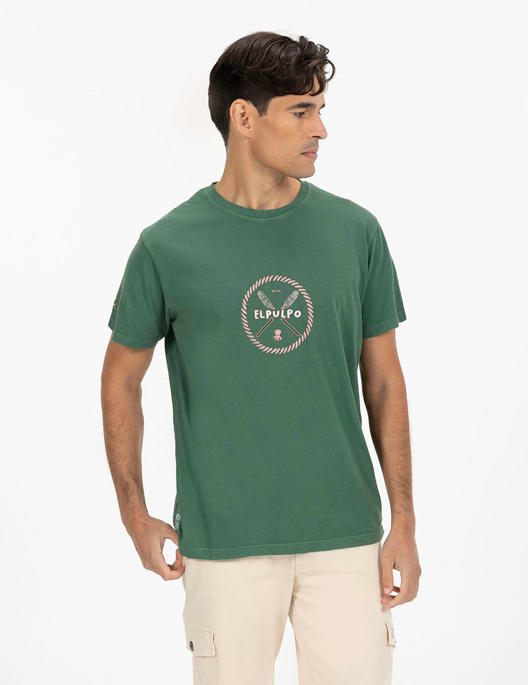 CAMISETA ESTAMPADO RELIEVE REMOS EP VERDE INGLÉS