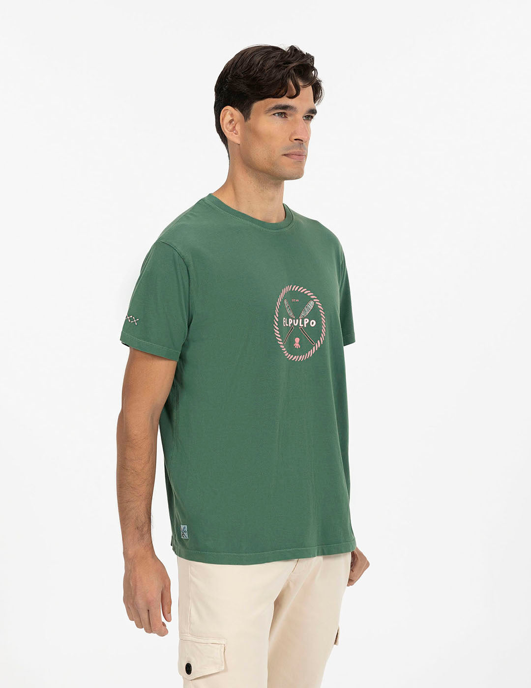 CAMISETA ESTAMPADO RELIEVE REMOS EP VERDE INGLÉS