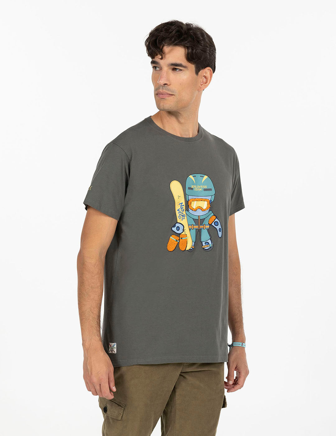 OCTOPUS SNOWBOARD CHARCOAL PRINT T-SHIRT