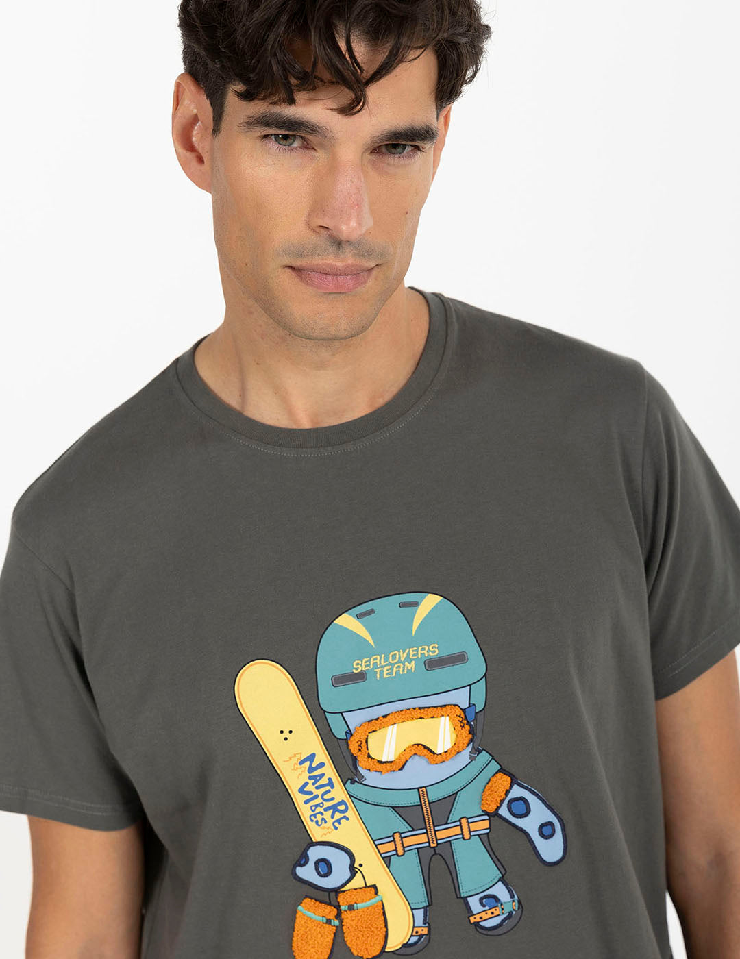 OCTOPUS SNOWBOARD CHARCOAL PRINT T-SHIRT