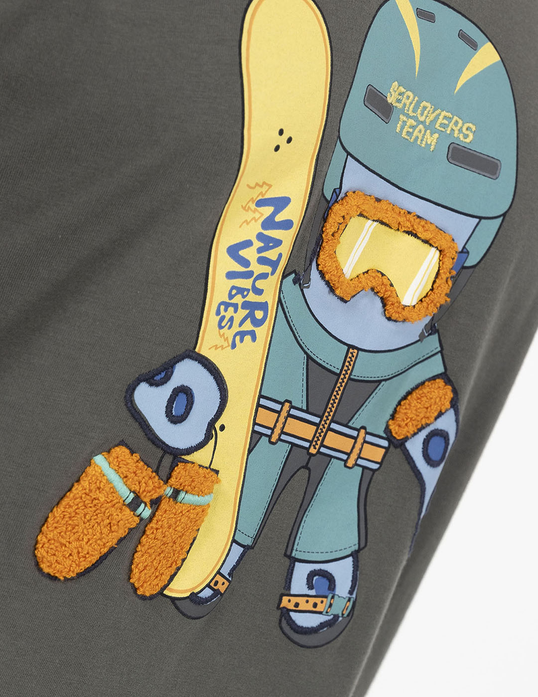 OCTOPUS SNOWBOARD CHARCOAL PRINT T-SHIRT