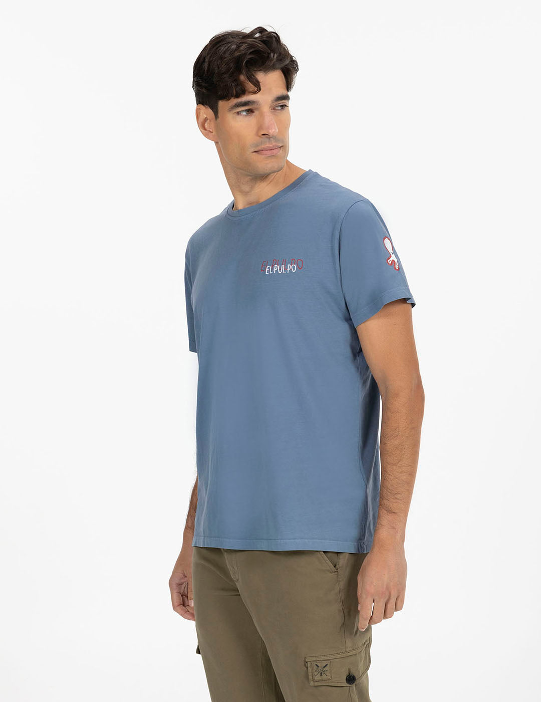 INDIGO DELAVÉ TRIPLE LOGO DISTRESSED PRINT T-SHIRT