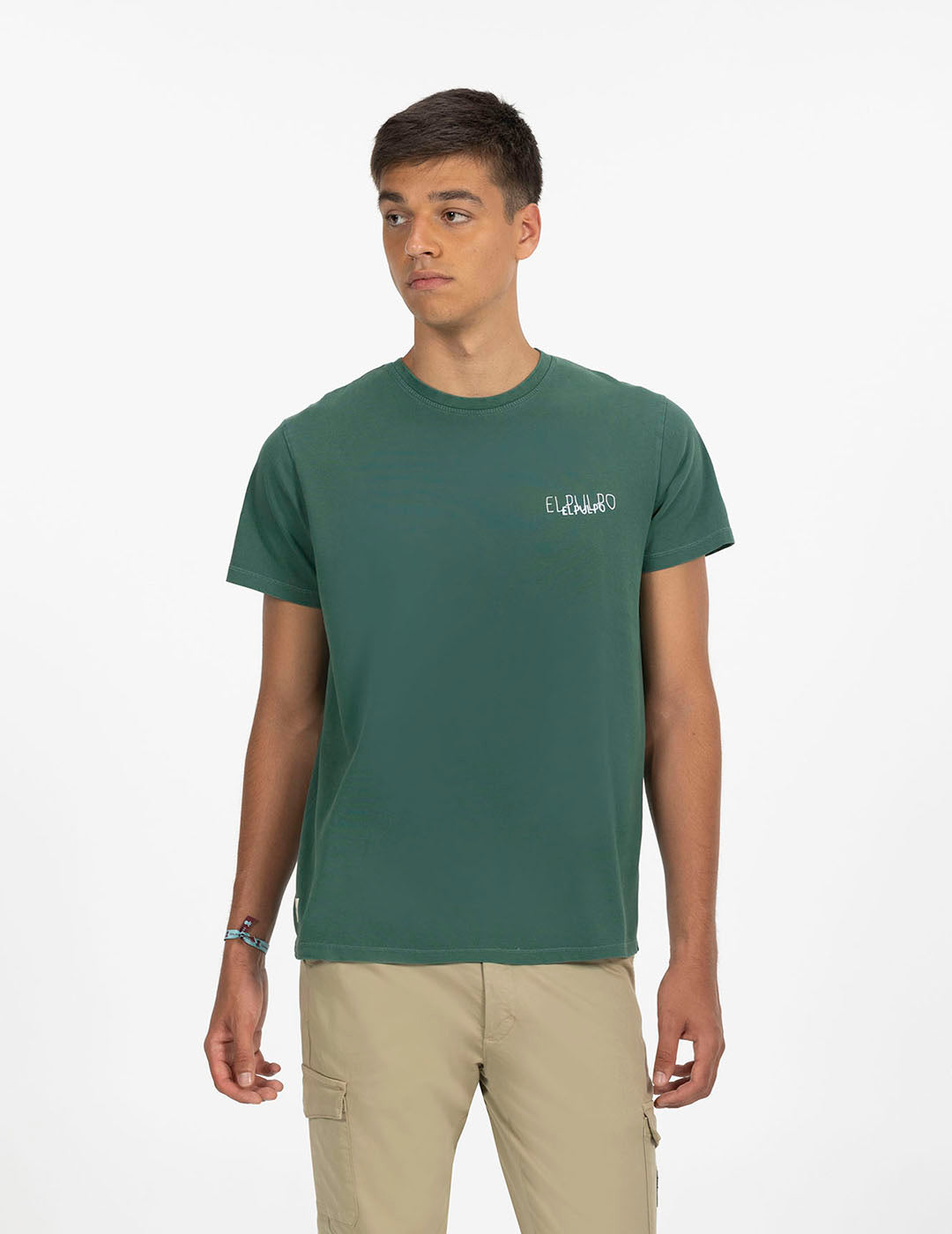 CAMISETA ESTAMPADO TRIPLE LOGO DESGASTADO VERDE INGLÉS