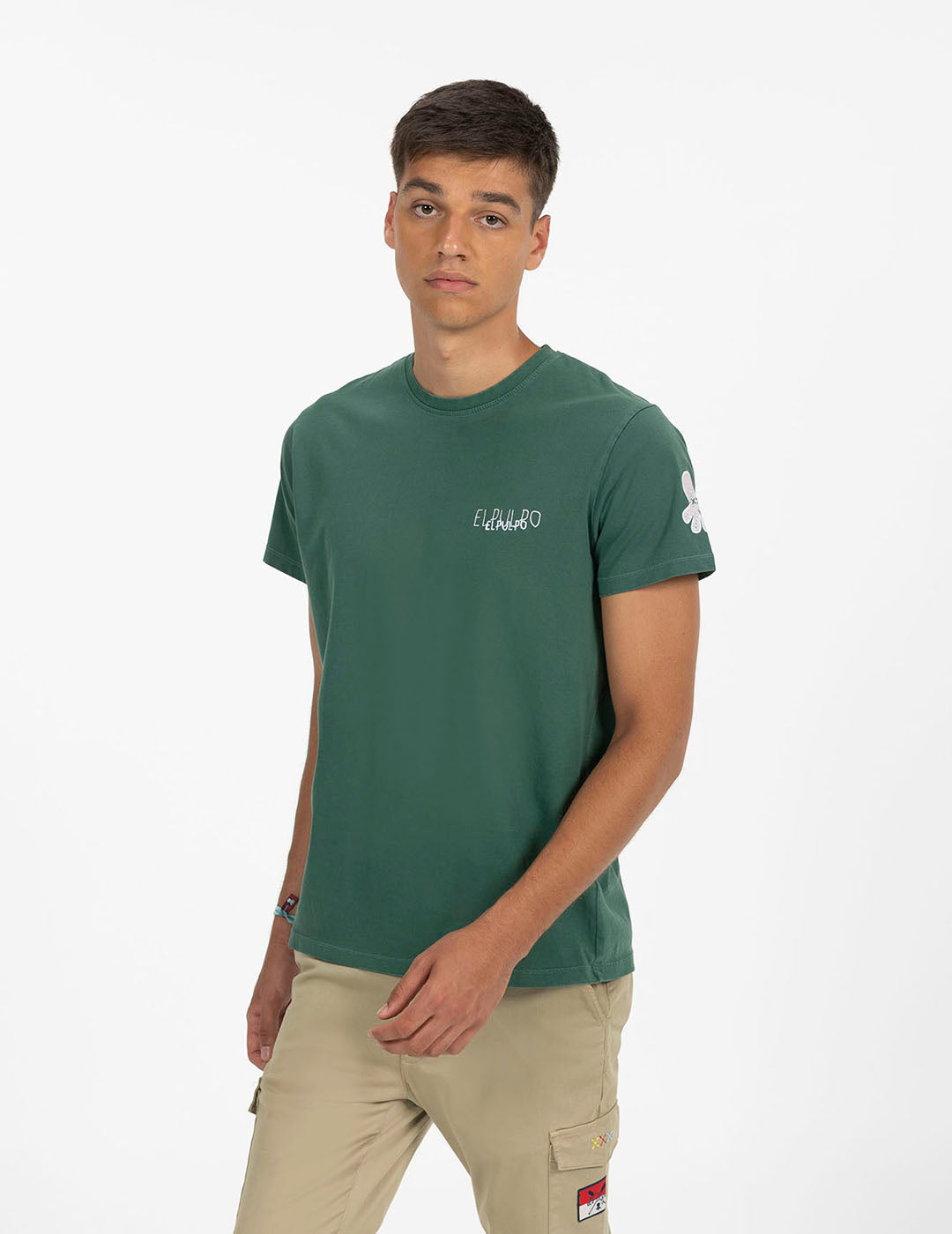 CAMISETA ESTAMPADO TRIPLE LOGO DESGASTADO VERDE INGLÉS