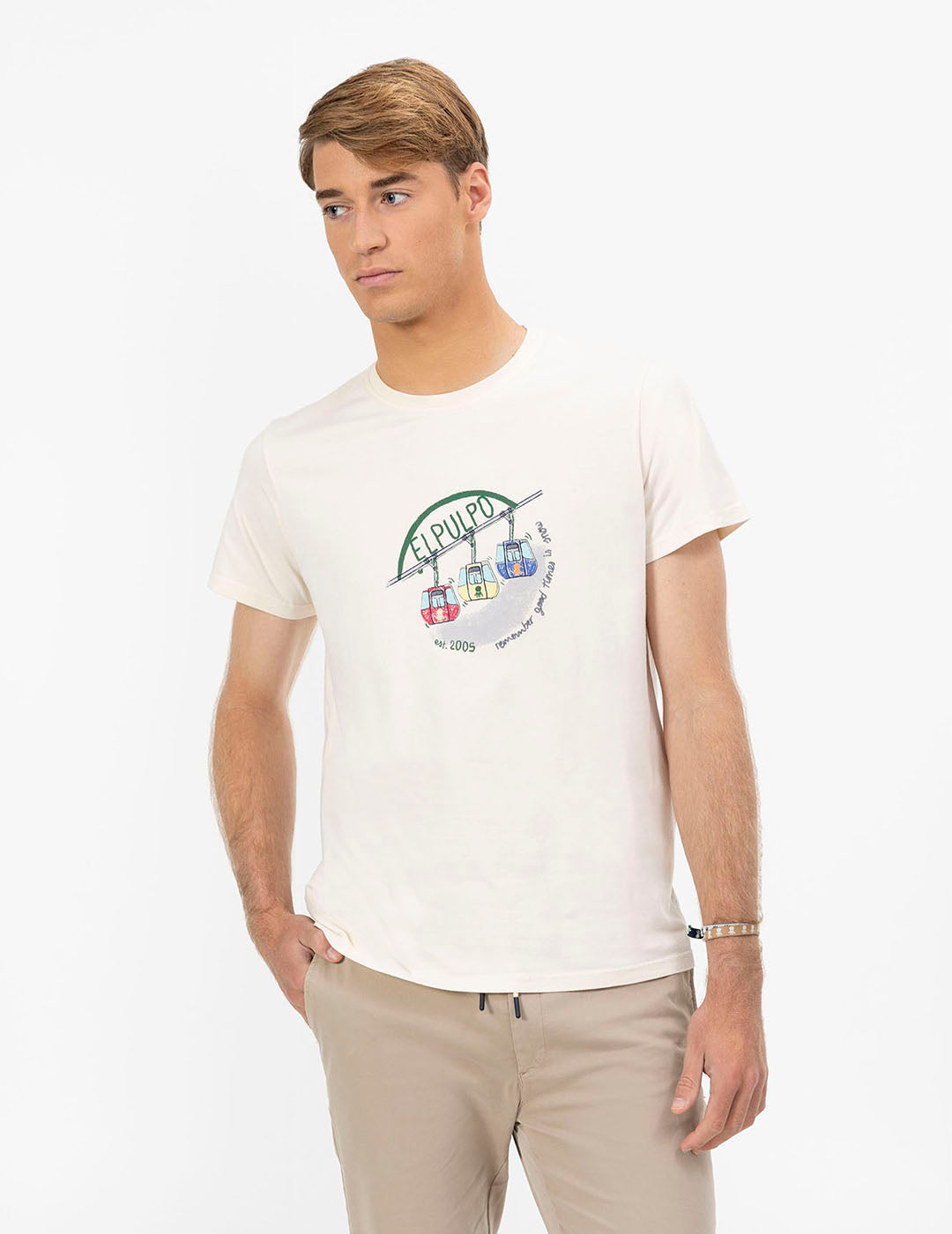 T-SHIRT WITH CABLE CAR PRINT IN OFF-WHITE COLORS