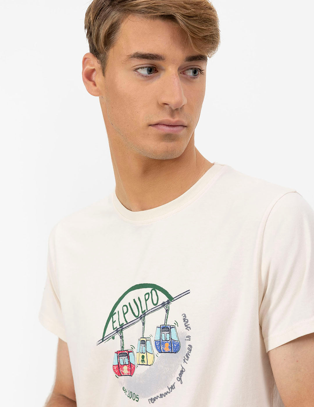 T-SHIRT WITH CABLE CAR PRINT IN OFF-WHITE COLORS