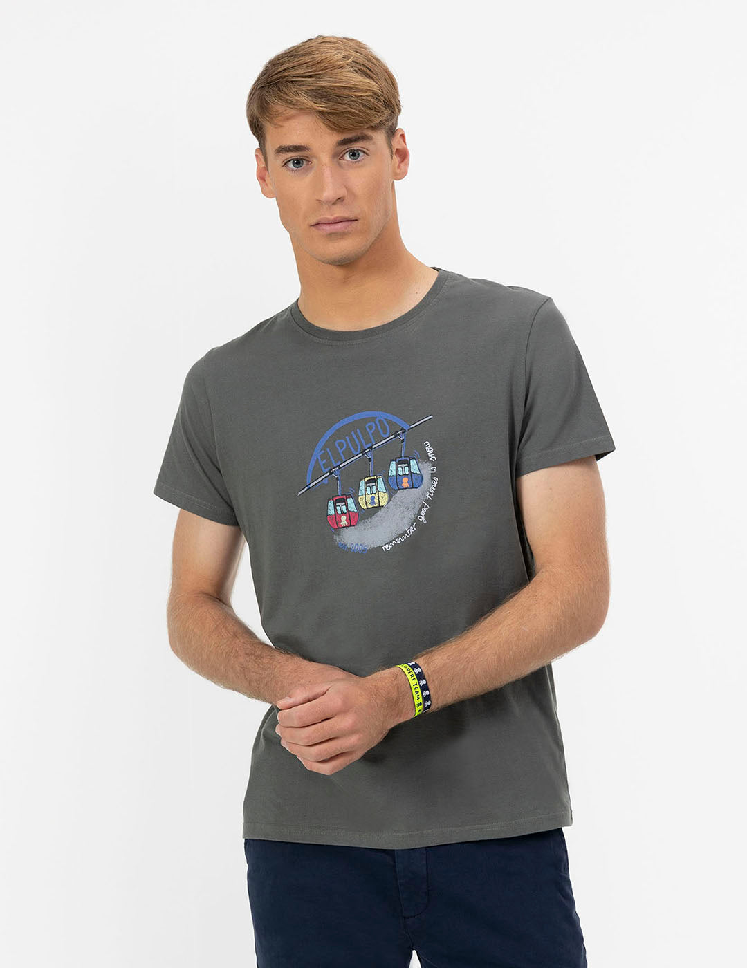 T-SHIRT WITH CABLE CAR PRINT IN CHARCOAL COLORS