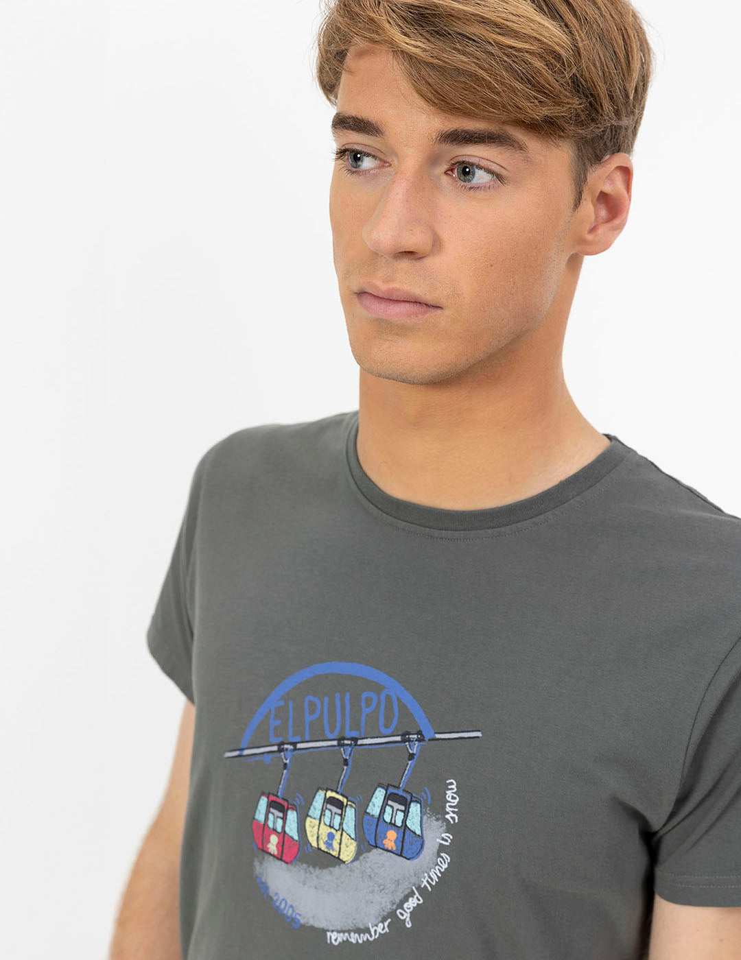 T-SHIRT WITH CABLE CAR PRINT IN CHARCOAL COLORS