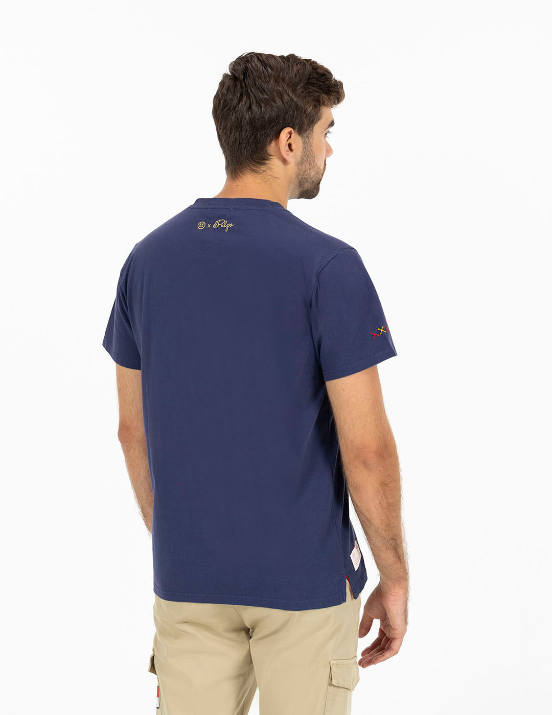 DELAVÉ NAVY BLUE OCTOPUS AND ORANGE PRINT T-SHIRT