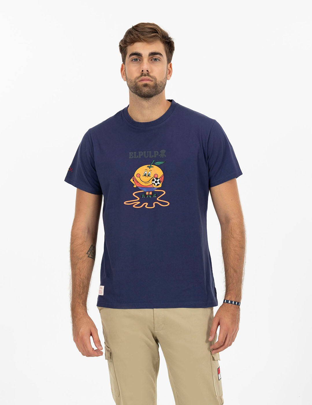 DELAVÉ NAVY BLUE OCTOPUS AND ORANGE PRINT T-SHIRT