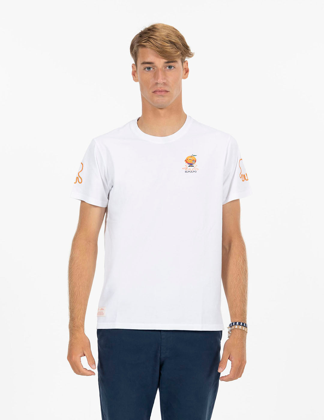 TRIPLE EMBLEM PRINT T-SHIRT PURE WHITE ORANGE