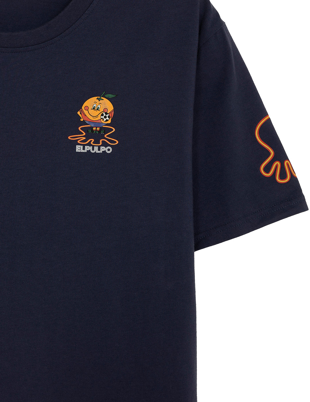 DELAVÉ NAVY BLUE ORANGE TRIPLE EMBLEM PRINT T-SHIRT