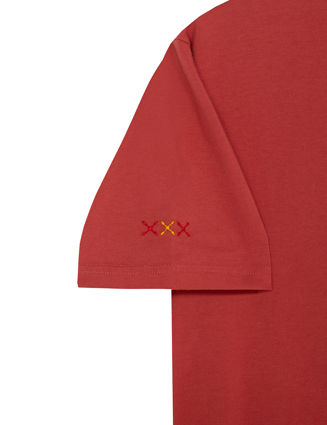 DELAVÉ ORANGE RED CHEST PRINT T-SHIRT