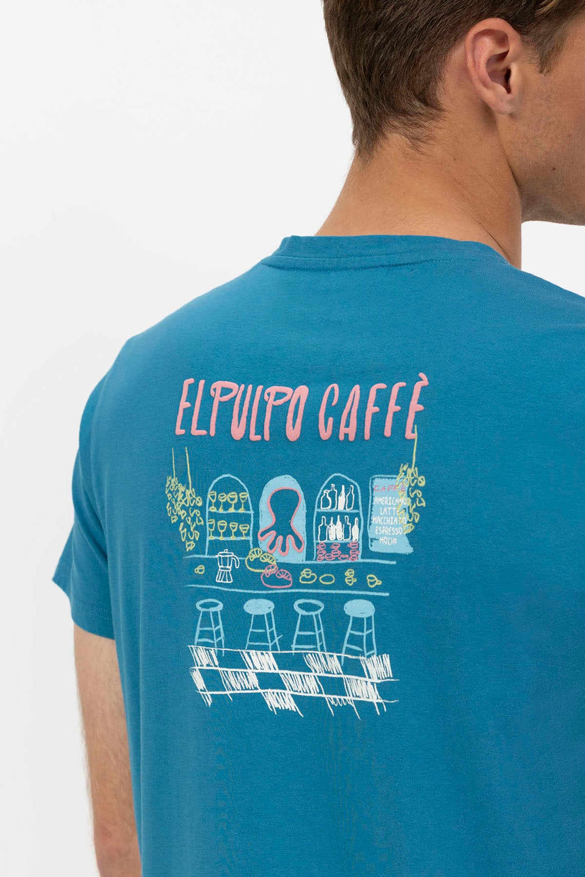 SAPPHIRE BLUE COFFEE OCTOPUS PRINTED T-SHIRT