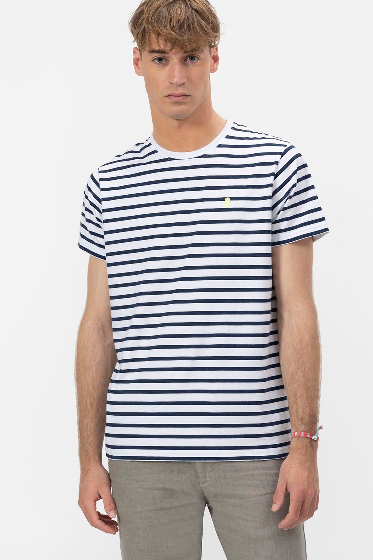 PURE WHITE FLUORESCENT NAUTICAL STRIPED T-SHIRT