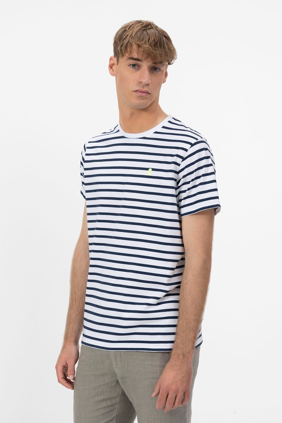 PURE WHITE FLUORESCENT NAUTICAL STRIPED T-SHIRT