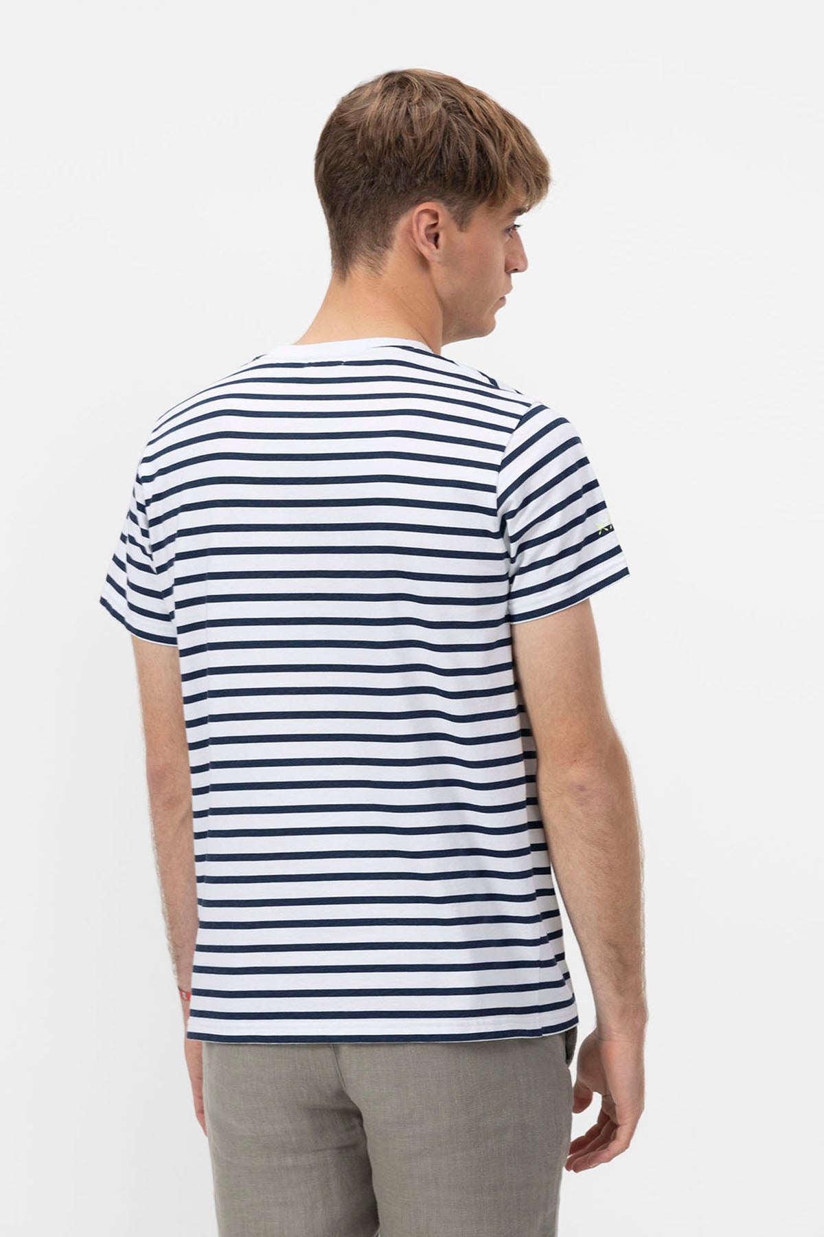 PURE WHITE FLUORESCENT NAUTICAL STRIPED T-SHIRT