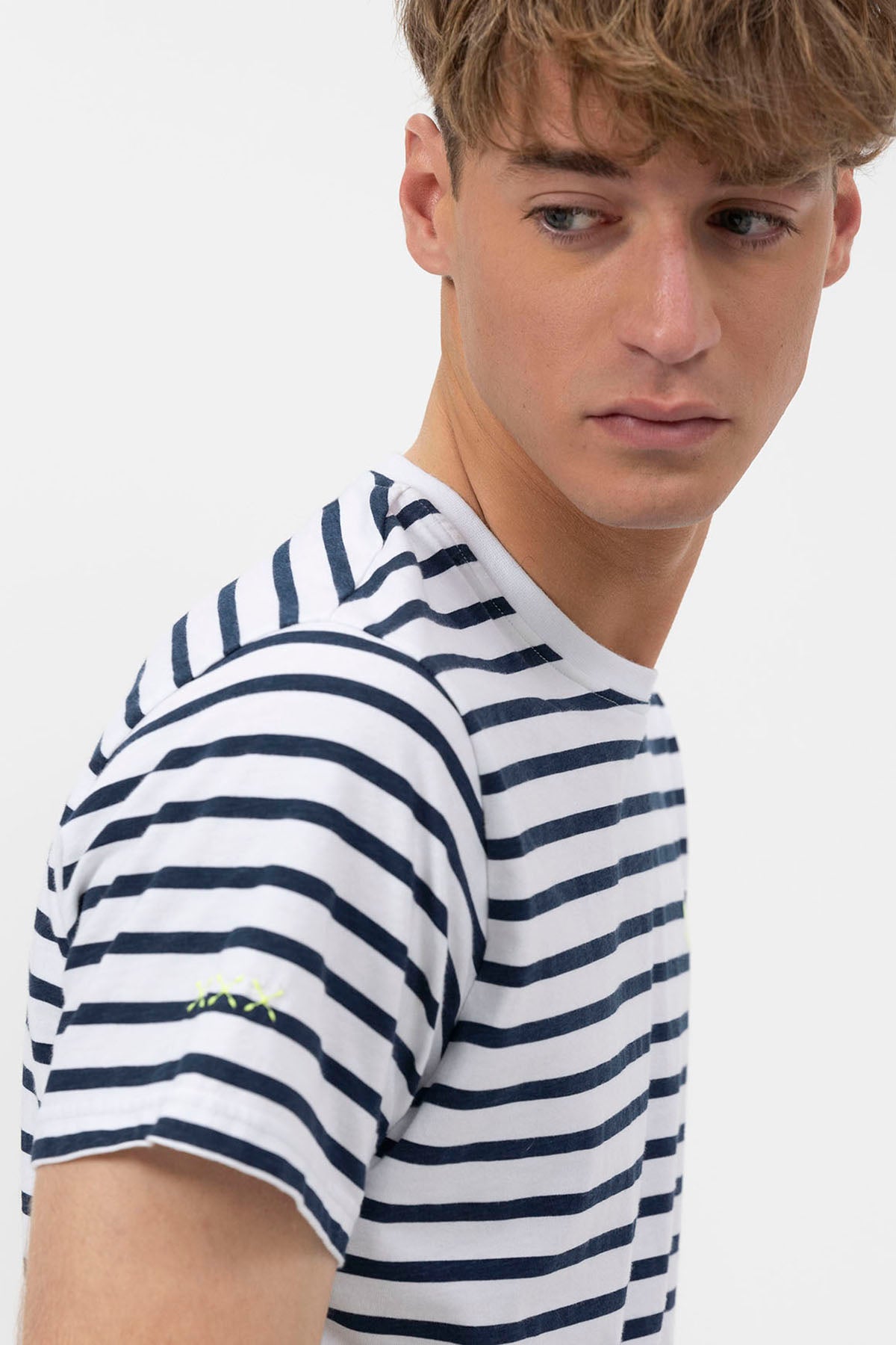 PURE WHITE FLUORESCENT NAUTICAL STRIPED T-SHIRT