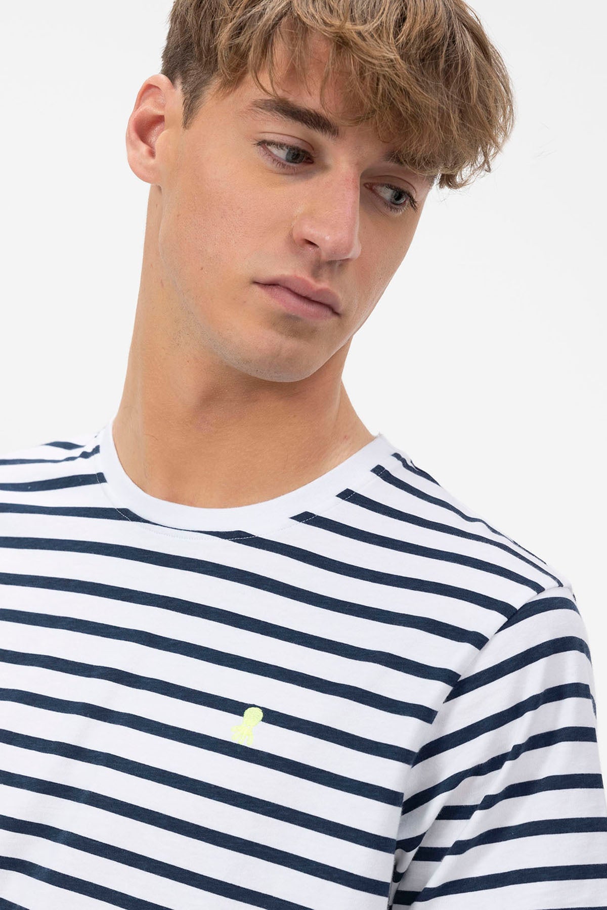 PURE WHITE FLUORESCENT NAUTICAL STRIPED T-SHIRT