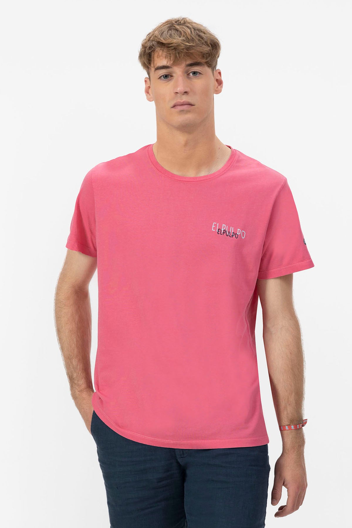 CAMISETA TRIPLE LOGO DIBUJADO ROSA CHICLE