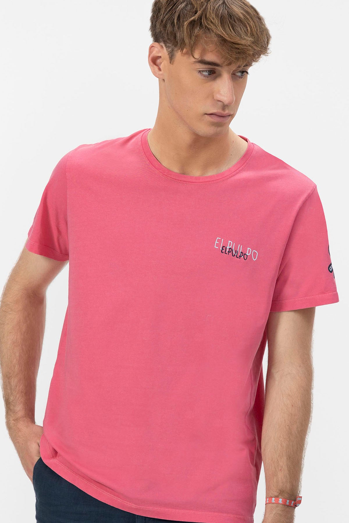 CAMISETA TRIPLE LOGO DIBUJADO ROSA CHICLE